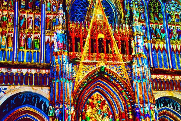 Rouen França Junho Circa 2019 Exposição Projeção Parede Igreja Catedral — Fotografia de Stock