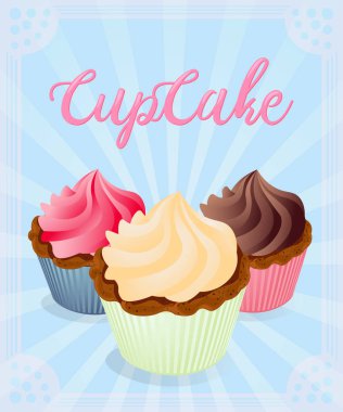vektör .cupcake, kekler, Kuru üzüm ve çikolata ile