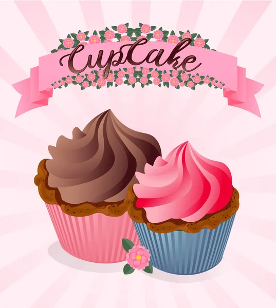 sevimli çizgi cupcake pastel pembe lekeli zemin üzerine Illustration. tebrik kartları veya parti davetiyeler için kullanılabilir