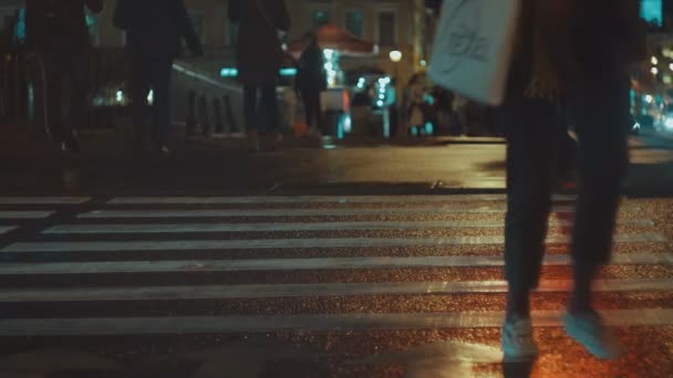 People cross the Avenue in the night of St. Petersburg — Stock Video