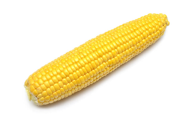 One corn isolated on white background. Top view, flat