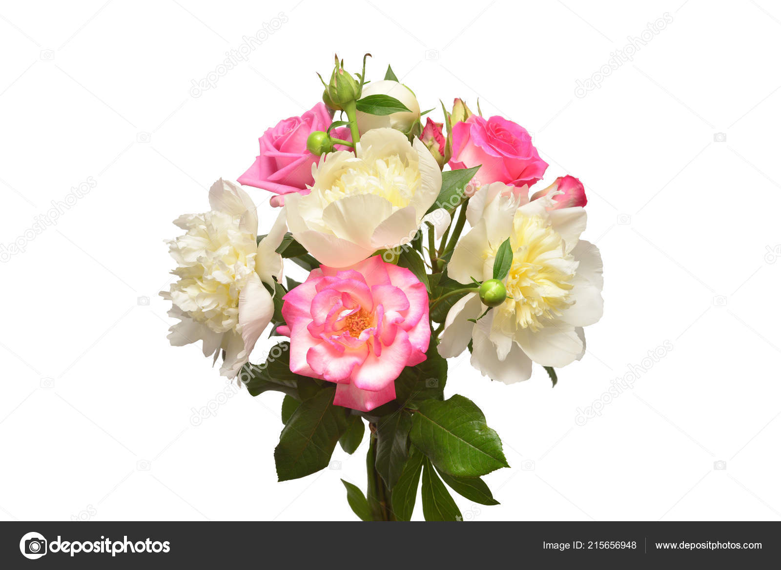 Beau Bouquet Fleurs Roses Pivoines Isolé Sur Fond Blanc Vue