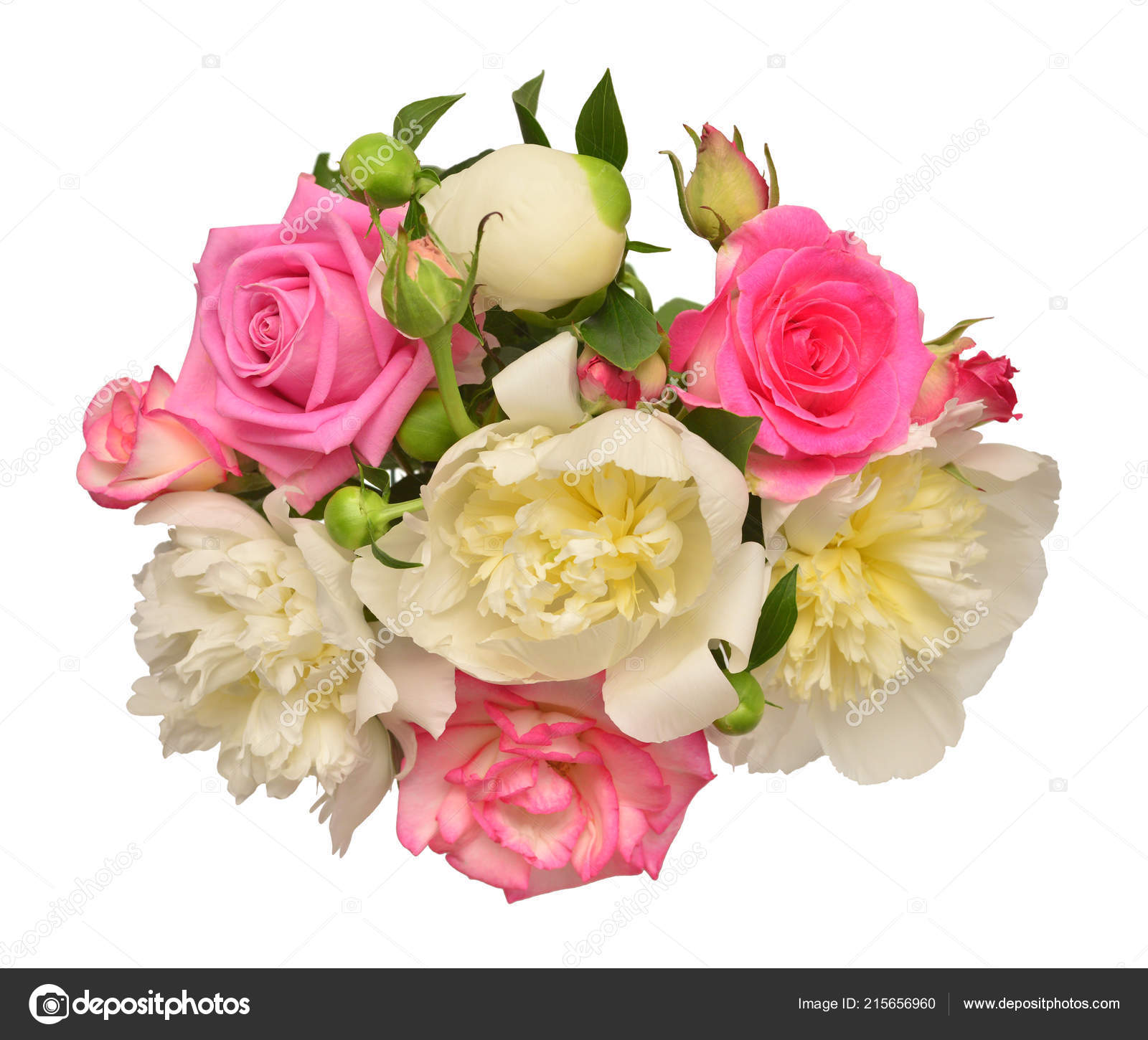 Beau Bouquet Fleurs Roses Pivoines Isolé Sur Fond Blanc Vue