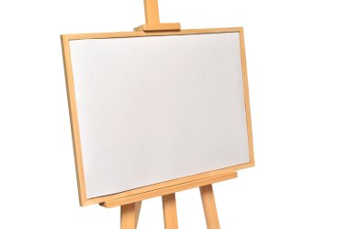 Şövale çerçevelerle beyaz arka plan üzerinde izole çizim için boş. Yatay kağıt sayfalarının. Nesne, ayarlayın. Ahşap, sahte yukarı. Eğitim, okul, sanatçı. Yaratıcı kavramı ve fikir sanat