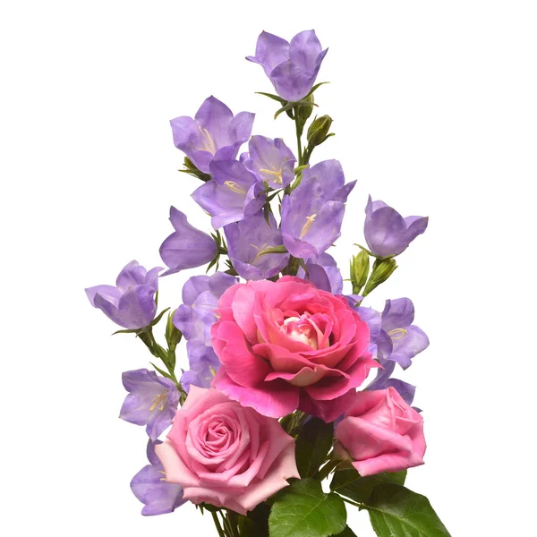 Arreglo Floral Delicado Ramo Campanas Rosas Aisladas Sobre Fondo Blanco — Foto de Stock