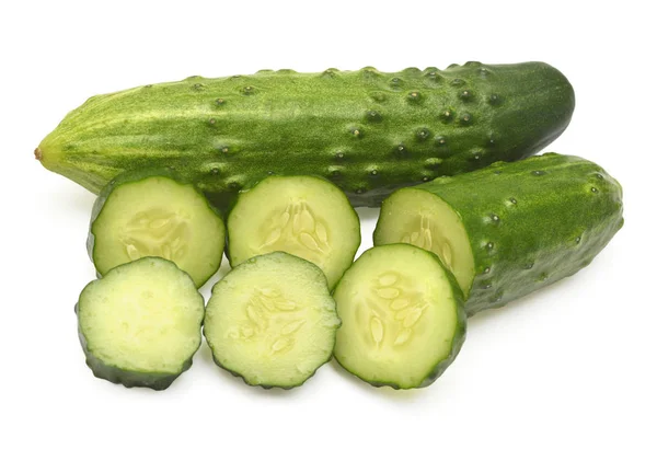 Cucumber slices isolated on white background. Top view, flat lay — Stock Photo, Image