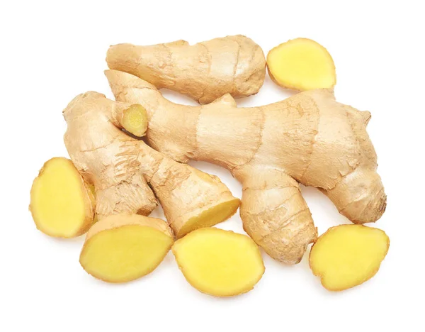 Fresh ginger root and slice isolated on white background. Creati — Stock Photo, Image