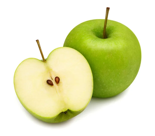 Pommes vertes entières et à moitié isolées sur fond blanc. Créati — Photo