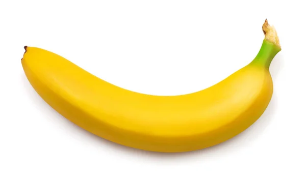 Eine Banane isoliert auf weißem Hintergrund. Draufsicht, flache Lage — Stockfoto