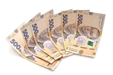 Ukrayna parası. Beyaz arka planda izole edilmiş yeni 500 Hryvnia