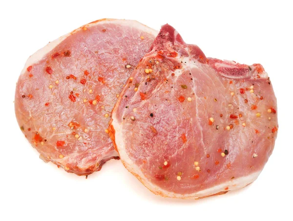 Lomo Carne Fresca Res Cerdo Con Condimentos Pimienta Aislados Sobre —  Fotos de Stock