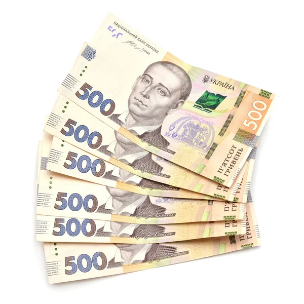 Украинские Деньги Новые Пятьсот Гривен Изолированы Белом Фоне — стоковое фото