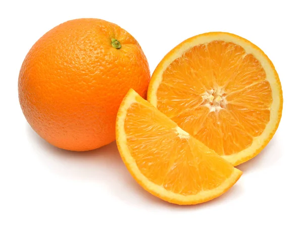 Πορτοκαλί Φρούτα Ολόκληρα Και Φέτα Απομονωμένη Λευκό Φόντο Τέλειο Ρετουσάρισμα Φωτογραφία Αρχείου