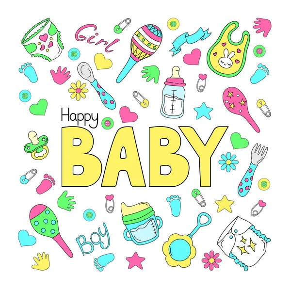 Set newborn and lettering - isolated on white background. — Stock Vector