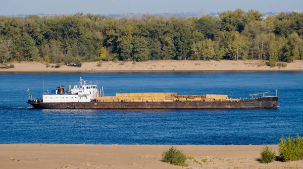 Transportation Timber Volga River Boat — Stock Photo, Image