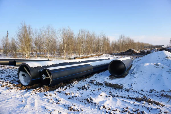 Pipeline Propylen 350 Und 630 Winter Vor Dem Hintergrund Einer — Stockfoto