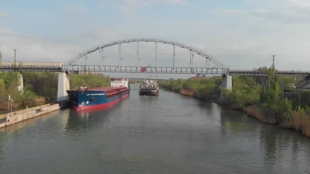 Wolgograd Russland April 2019 Wolga Don Verschiffungskanal Gütertransport Auf Dem — Stockvideo
