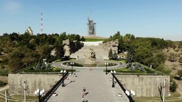 Olgograd Oroszország 2019 Szeptember Mamaev Kurgan Történelmi Emlékkomplexum Volgogradban Kilátás — Stock videók