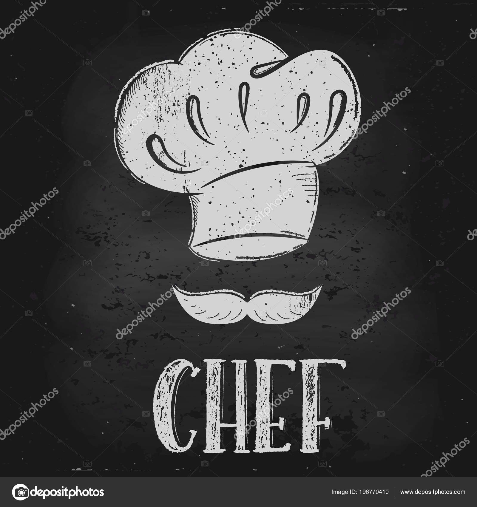 Vector Hand Drawn Illustration Hat Chef Drawn Chalk Board Idea