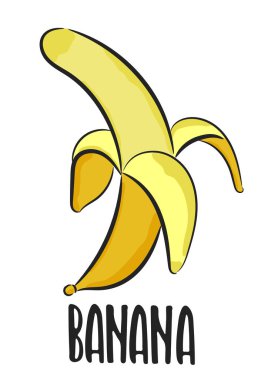 Çizilen illüstrasyon vektör ver. Yazı muz. Simge muz. Bir kafe, Restoran, mutfak, poster, tişört için fikir.