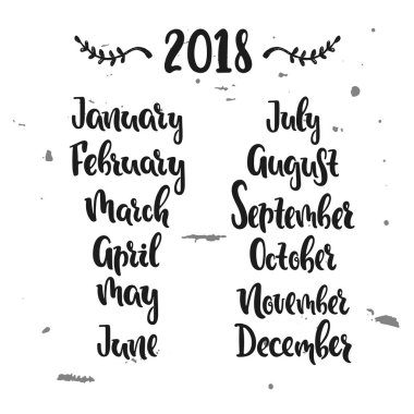 Çizilen illüstrasyon vektör ver. Ay 2018 yıl. Poster, kartpostal. Yazı.