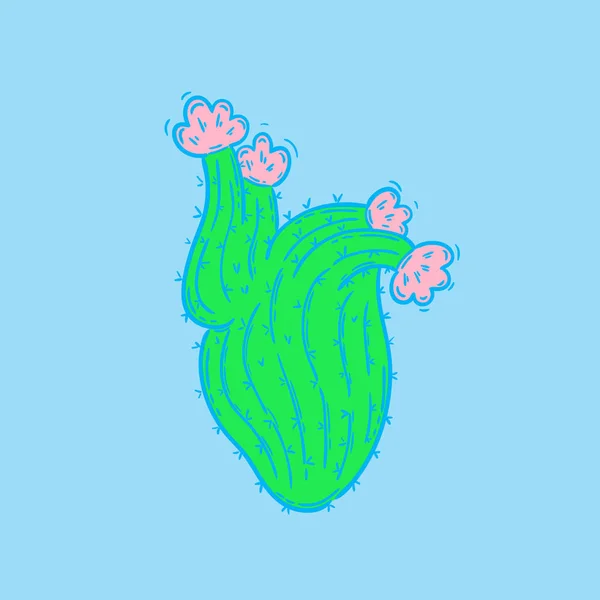 Cactus Forme Cœur Dans Technique Gribouillage Pastels Lumineux Audacieux Idée — Image vectorielle