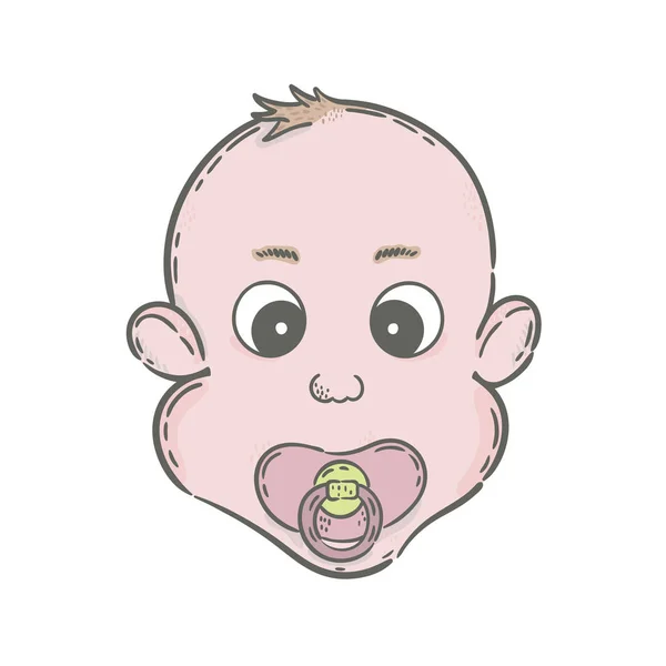 Vector hand drawn illustration. Baby with a nipple icon, newborn.