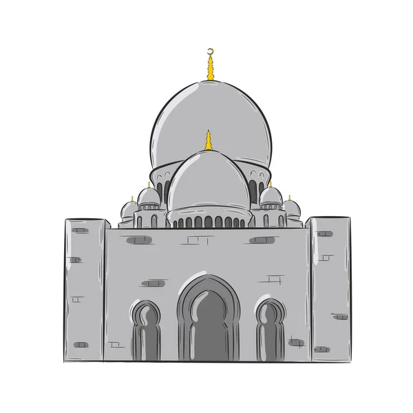 Illustratie Van Grote Moskee Van Sheikh Zayed Vector Hand Getrokken — Stockvector