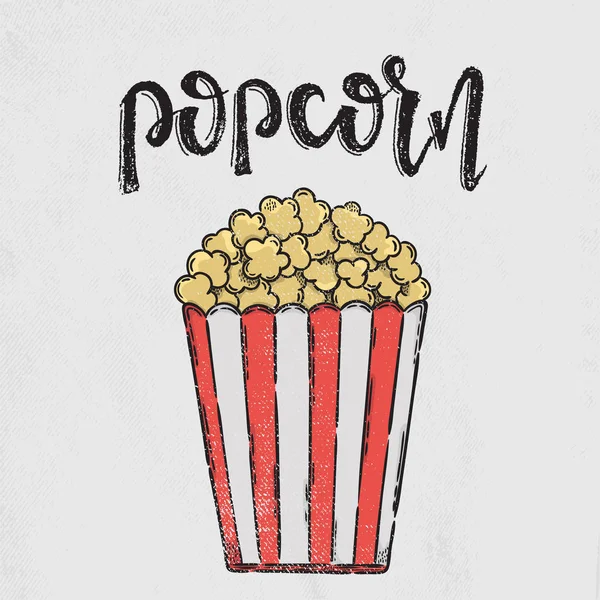 Popcorn Napis Wektor Ilustracja Pomysł Plakat Pocztówka Shirt — Wektor stockowy