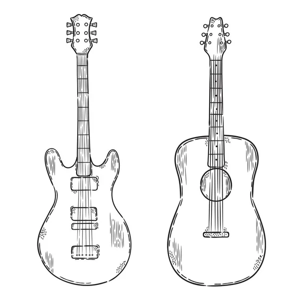 Illustration Vectorielle Dessinée Main Ensemble Guitare Icône Isolé Sur Fond — Image vectorielle