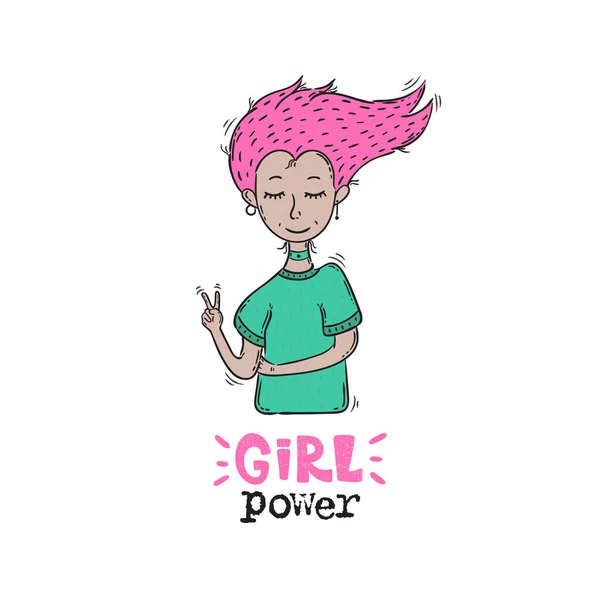 Vektor Handgezeichnete Illustration Phrasen Girl Power Schriftzug Mädchen Frau Idee — Stockvektor