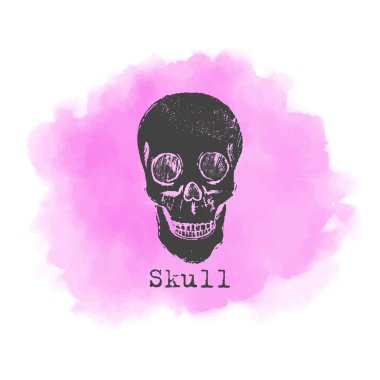 Çizilen illüstrasyon vektör ver. Kafatası pembe duman. Fikir için poster, kartpostal.