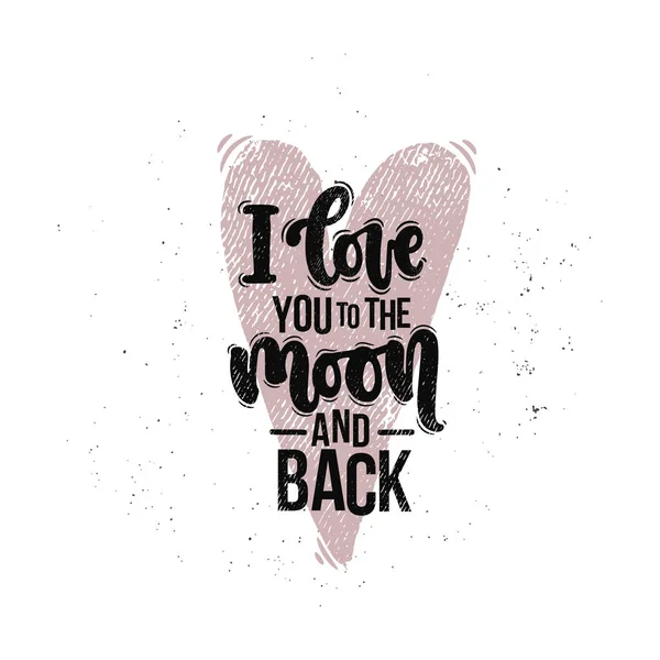 Ilustración Dibujada Mano Vectorial Lettering Phrases Love You Moon Back — Archivo Imágenes Vectoriales
