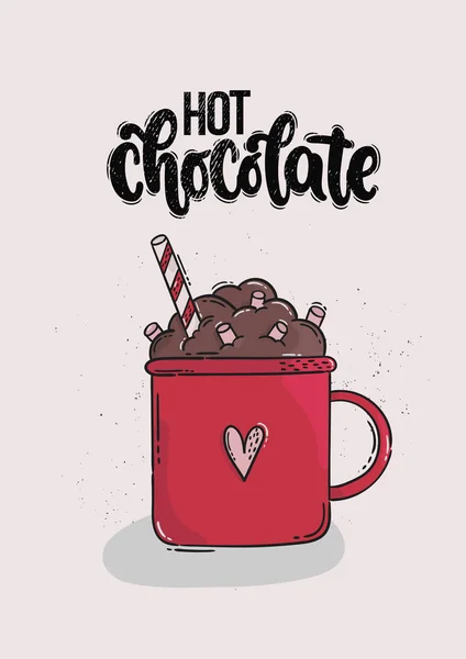 Ilustração Desenhada Mão Vetorial Frases Letras Chocolate Quente Ideia Para —  Vetores de Stock