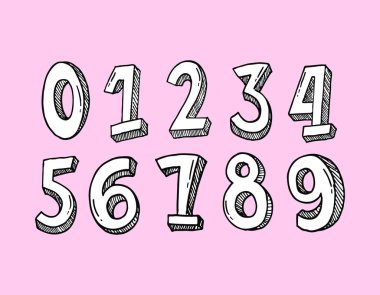 Vektör elle çizilmiş çizim, numaraları. Fikir için poster, kartpostal.