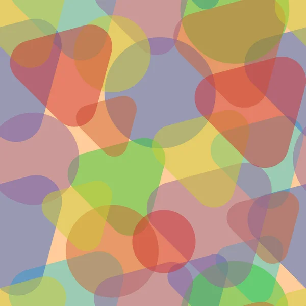 Triángulos superpuestos con esquinas redondeadas y círculos sobre un fondo beige. Textura sin costura . — Vector de stock