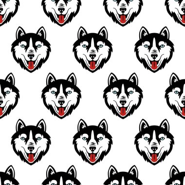 Husky köpek siyah beyaz vektör seamless modeli. 