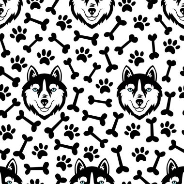 Husky kafa köpeği vektör Dikişsiz desen.