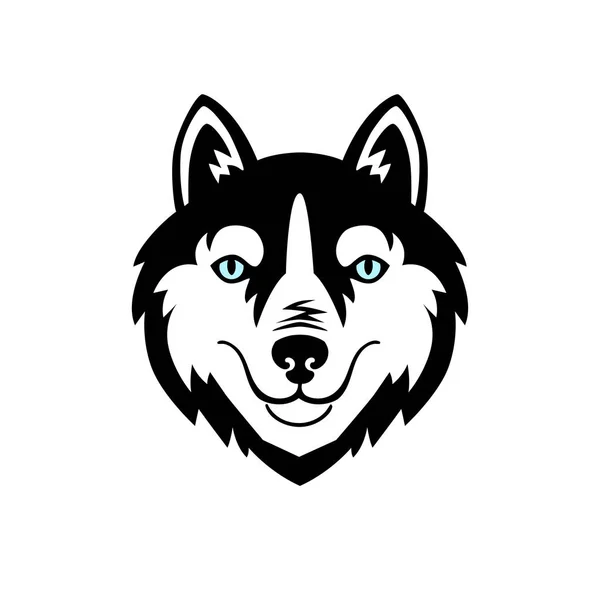 Husky Head Dog schwarz-weißes Vektordesign. — Stockvektor