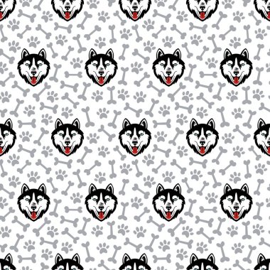 Husky siyah kafa köpek vektör Dikişsiz desen.