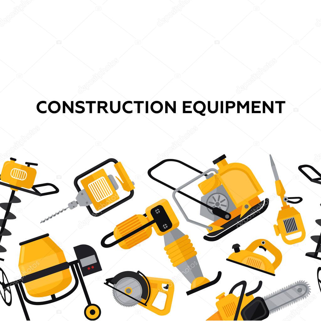 Construction Equipment vector banner in flat style.