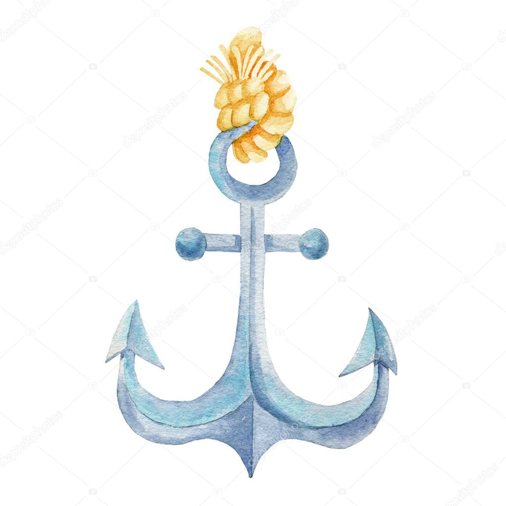 Anchor watercolor hand painted illustration.