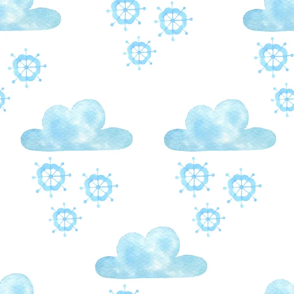 Cloud watercolor hand painted seamless pattern.