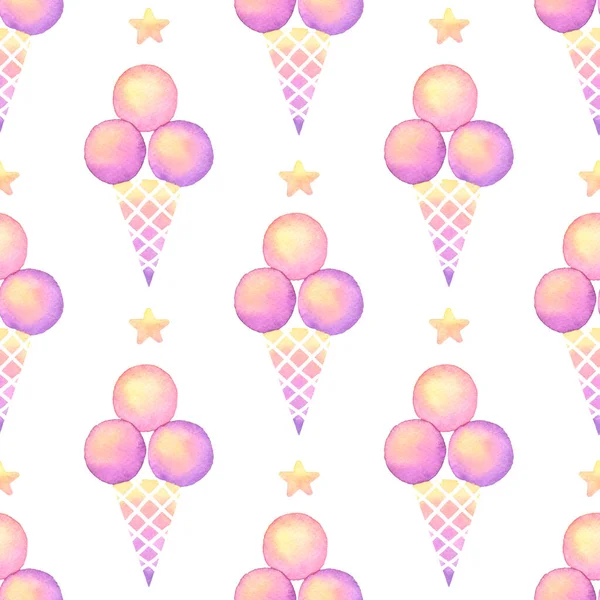 ice cream hand painted watercolor seamless pattern