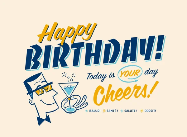 Vintage Stijl Happy Birthday Card Vandaag Dag Cheers — Stockvector