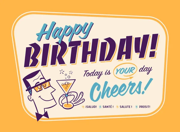 Vintage Stijl Happy Birthday Briefkaart Vandaag Dag Cheers — Stockvector