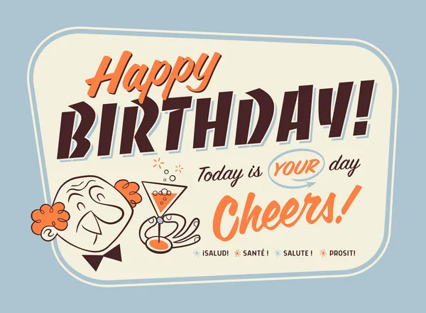 Estilo Vintage Feliz Cumpleaños Postal Hoy Día Salud — Vector de stock