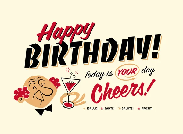 Vintage Stijl Happy Birthday Briefkaart Vandaag Dag Cheers — Stockvector