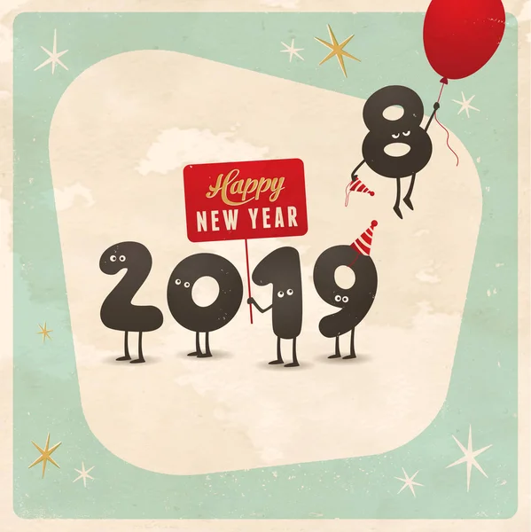 Carte Vœux Drôle Style Vintage Bonne Année 2019 Les Effets — Image vectorielle