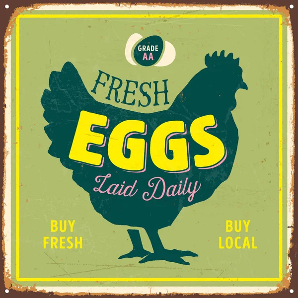 Signo Metal Vectorial Estilo Vintage Huevos Frescos Puestos Diariamente Los — Vector de stock